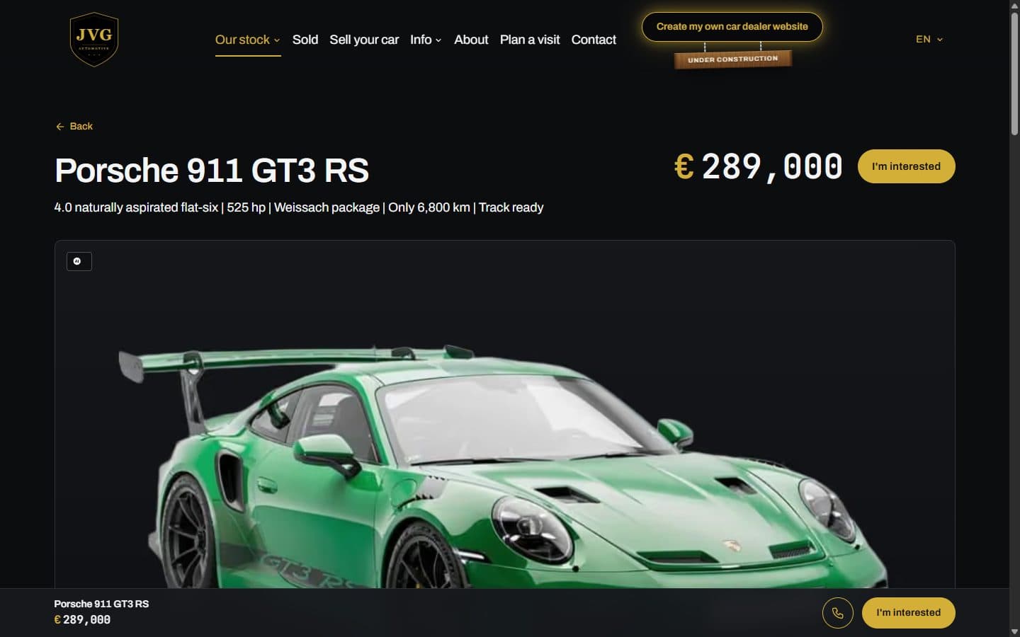 Car page: gallery, monthly payment, road tax, reserve in one tap